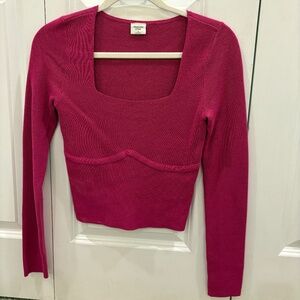 Abercrombie & Fitch Long‑Sleeve Square‑Neck Corset‑Seamed Sweater Top
